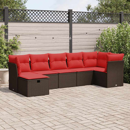 7-tlg. Garten-Sofagarnitur mit Kissen Braun Poly Rattan