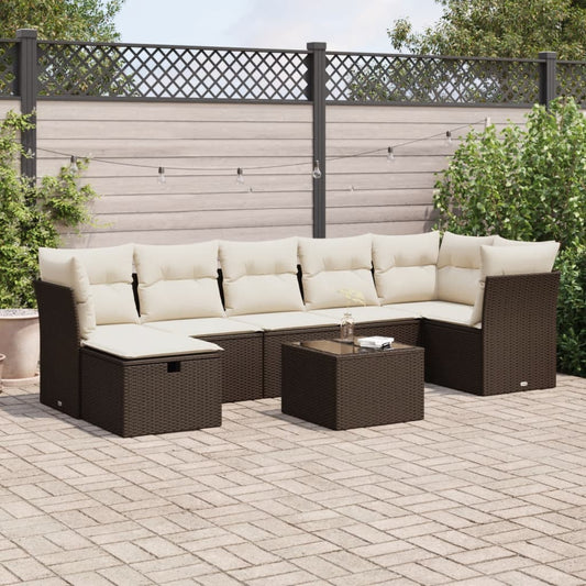 8-tlg. Garten-Sofagarnitur mit Kissen Braun Poly Rattan