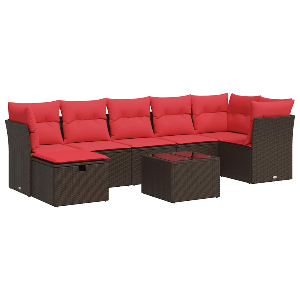 8-tlg. Garten-Sofagarnitur mit Kissen Braun Poly Rattan