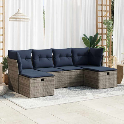 6-tlg. Garten-Sofagarnitur mit Kissen Grau Poly Rattan