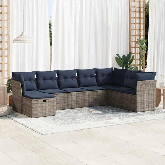 8-tlg. Garten-Sofagarnitur mit Kissen Grau Poly Rattan
