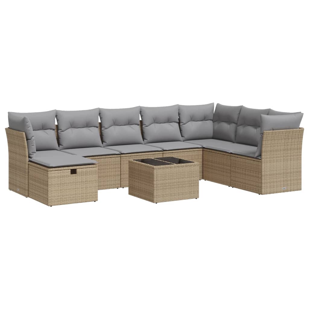 9-delt sæt Havesofasæt med puder Beige polyrattan