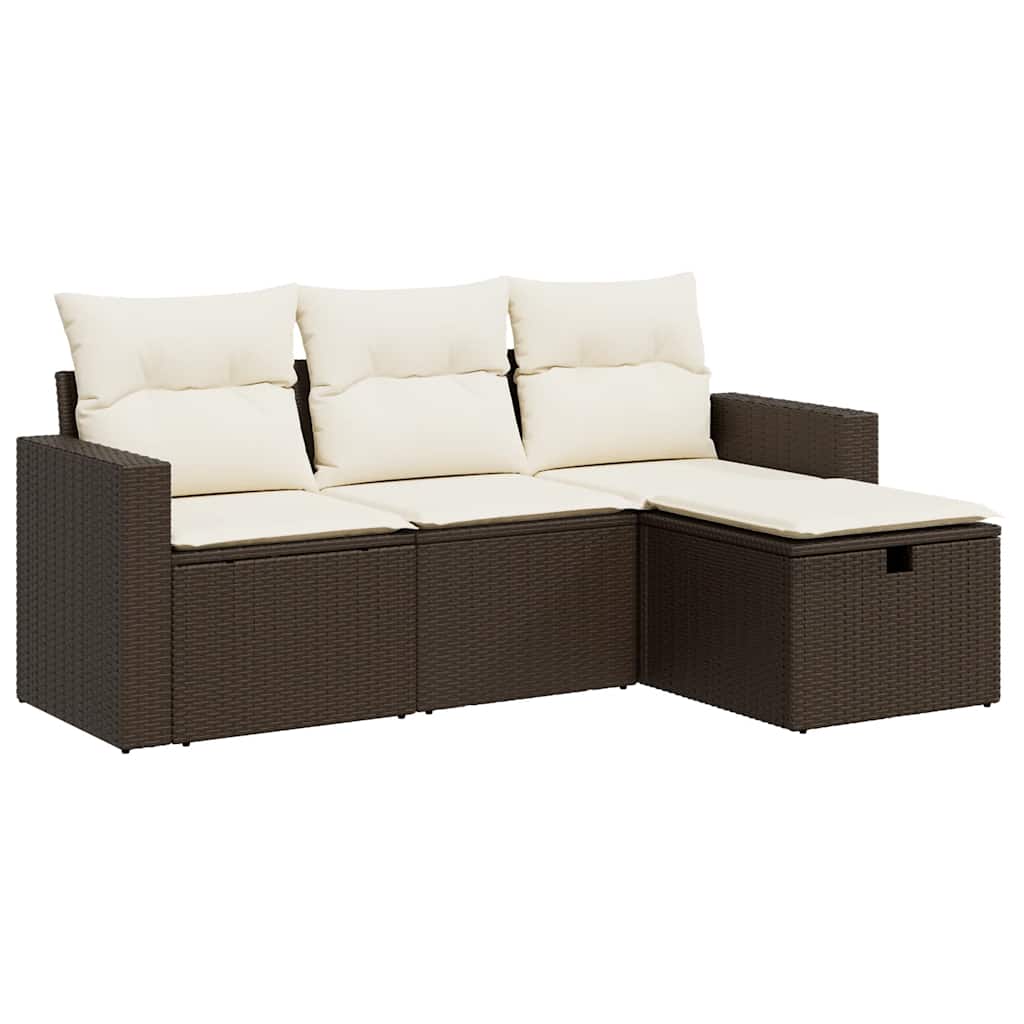 4-tlg. Garten-Sofagarnitur mit Kissen Braun Poly Rattan