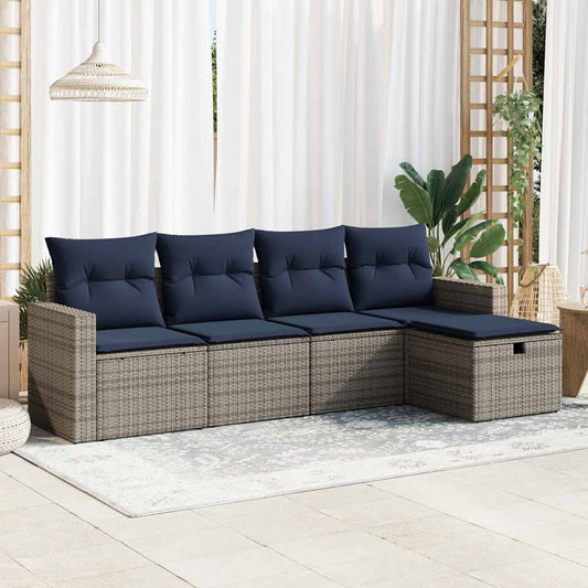 5-tlg. Garten-Sofagarnitur mit Kissen Grau Poly Rattan