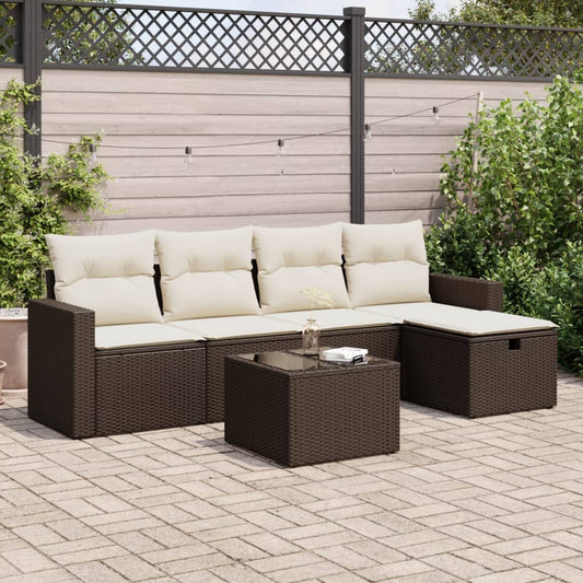 6-tlg. Garten-Sofagarnitur mit Kissen Braun Poly Rattan