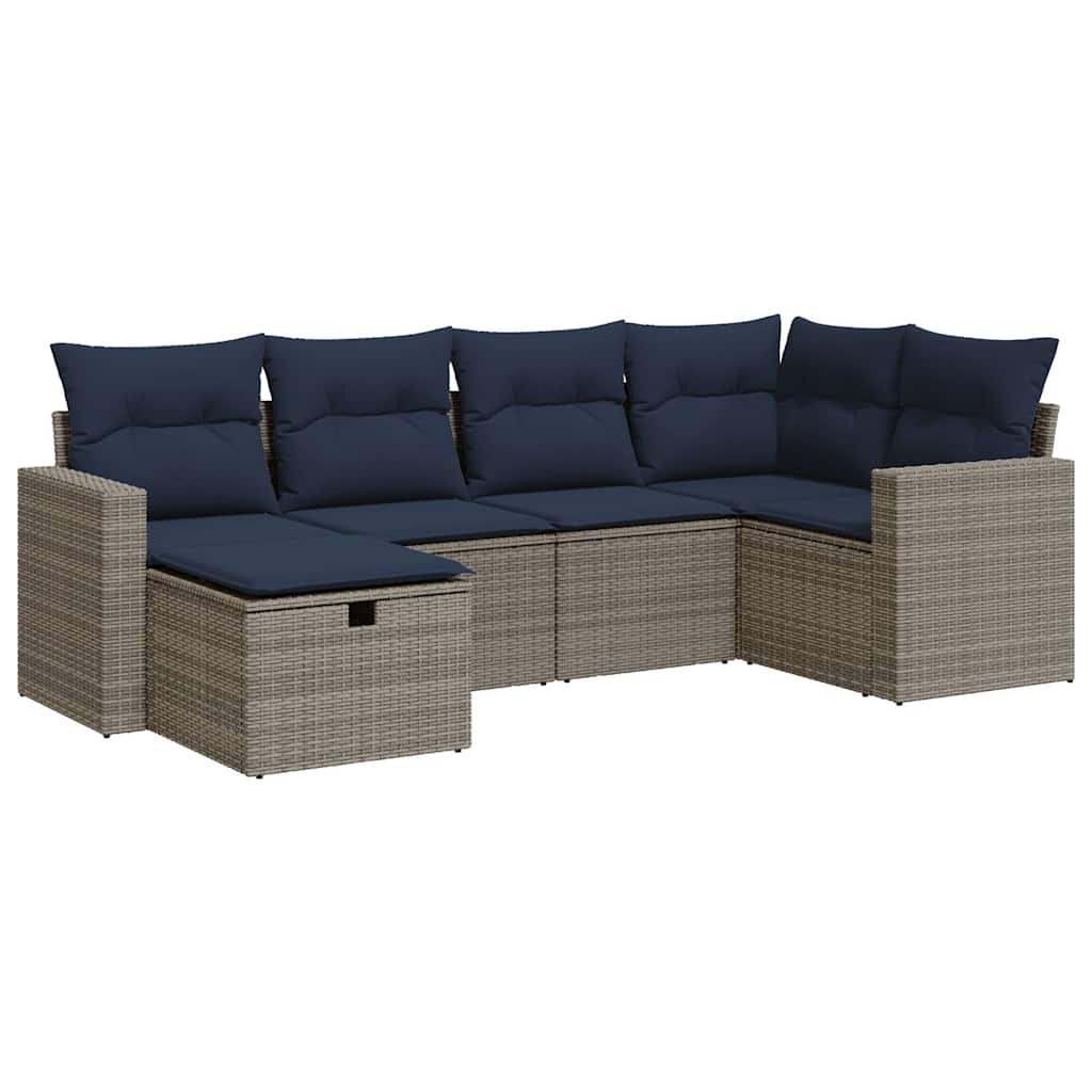 6-tlg. Garten-Sofagarnitur mit Kissen Grau Poly Rattan
