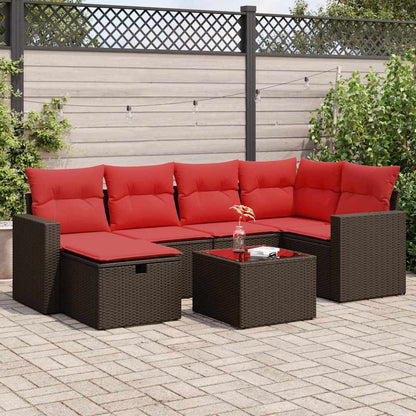 7-tlg. Garten-Sofagarnitur mit Kissen Braun Poly Rattan