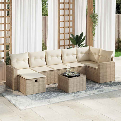8-tlg. Garten-Sofagarnitur mit Kissen Beige Poly Rattan