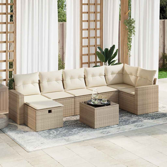 8-tlg. Garten-Sofagarnitur mit Kissen Beige Poly Rattan