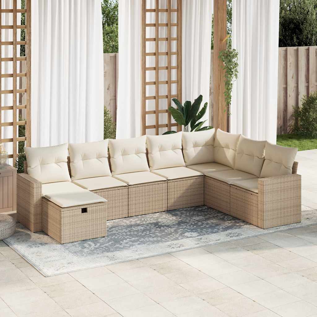 8-tlg. Garten-Sofagarnitur mit Kissen Beige Poly Rattan