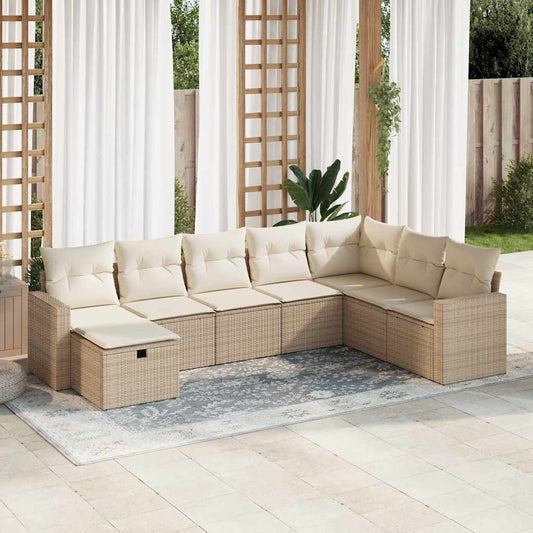 8-tlg. Garten-Sofagarnitur mit Kissen Beige Poly Rattan
