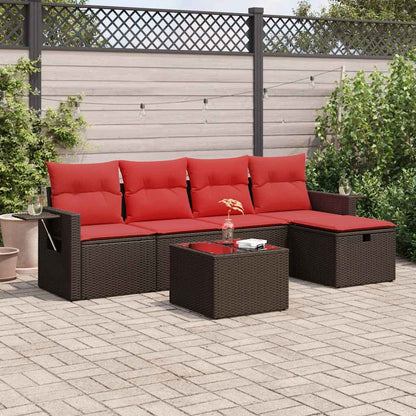 6-tlg. Garten-Sofagarnitur mit Kissen Braun Poly Rattan