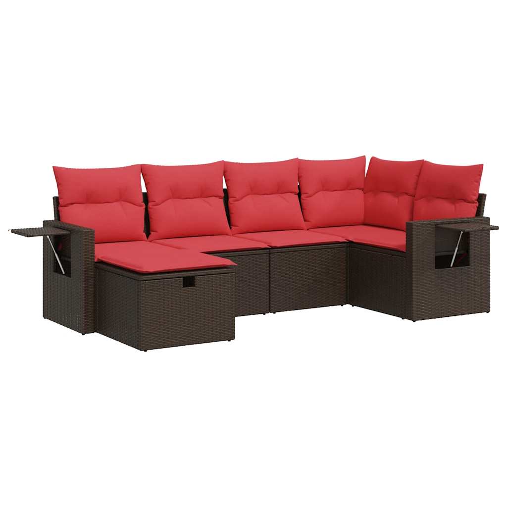 6-tlg. Garten-Sofagarnitur mit Kissen Braun Poly Rattan
