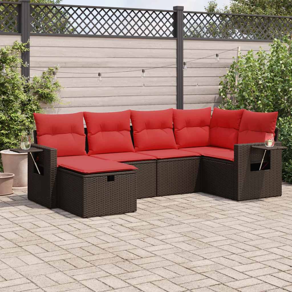 6-tlg. Garten-Sofagarnitur mit Kissen Braun Poly Rattan