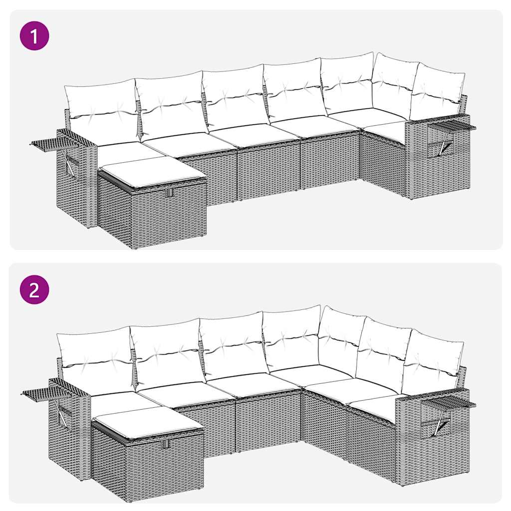 7-tlg. Garten-Sofagarnitur mit Kissen Beige Poly Rattan