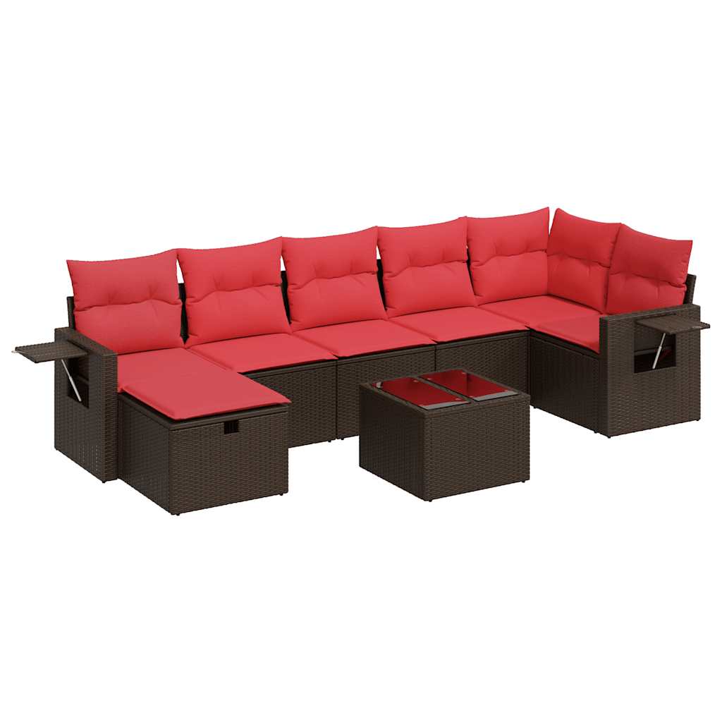 8-tlg. Garten-Sofagarnitur mit Kissen Braun Poly Rattan