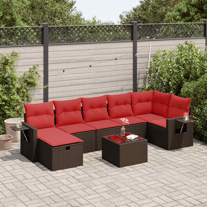 8-tlg. Garten-Sofagarnitur mit Kissen Braun Poly Rattan