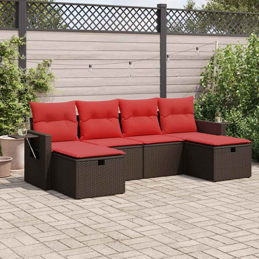 6-tlg. Garten-Sofagarnitur mit Kissen Braun Poly Rattan