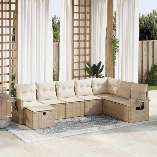 8-tlg. Garten-Sofagarnitur mit Kissen Beige Poly Rattan