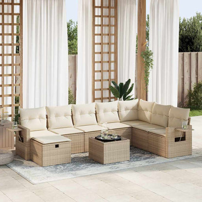 9-tlg. Garten-Sofagarnitur mit Kissen Beige Poly Rattan