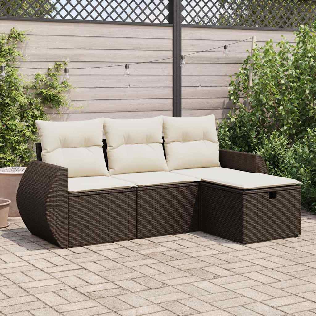 4-tlg. Garten-Sofagarnitur mit Kissen Braun Poly Rattan