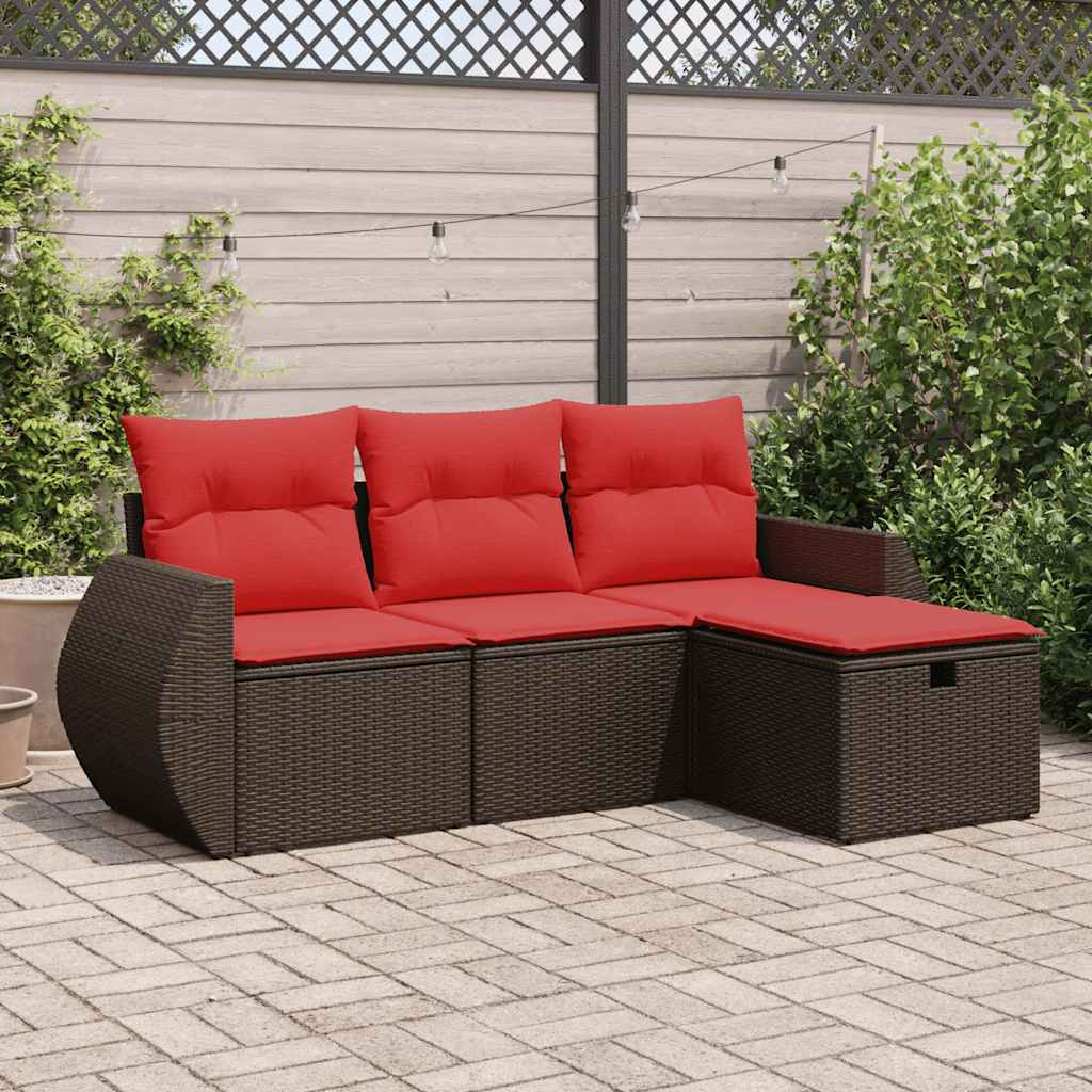 4-tlg. Garten-Sofagarnitur mit Kissen Braun Poly Rattan