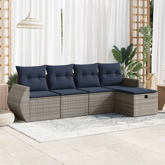 5-tlg. Garten-Sofagarnitur mit Kissen Grau Poly Rattan