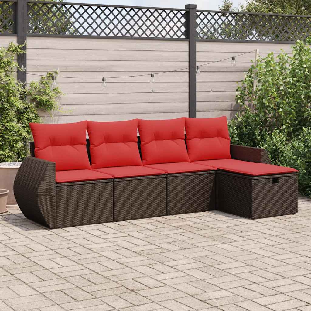 5-tlg. Garten-Sofagarnitur mit Kissen Braun Poly Rattan