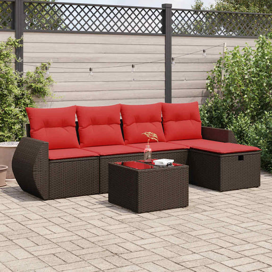 6-tlg. Garten-Sofagarnitur mit Kissen Braun Poly Rattan