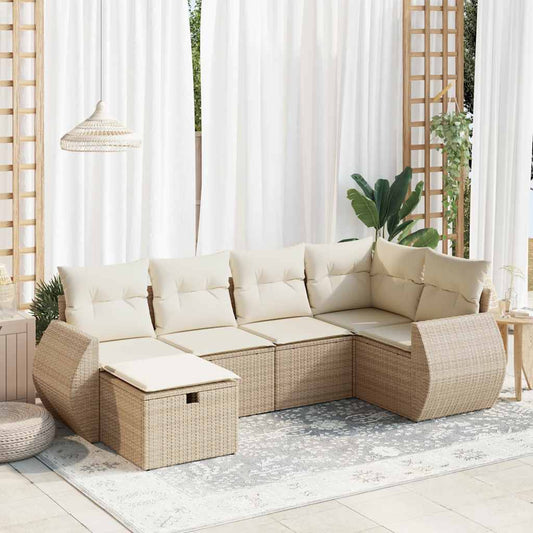 6-tlg. Garten-Sofagarnitur mit Kissen Beige Poly Rattan