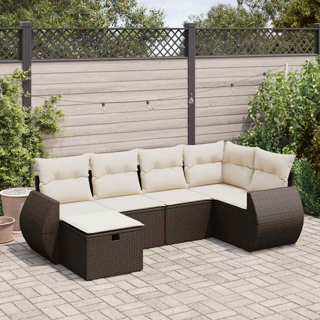 6-tlg. Garten-Sofagarnitur mit Kissen Braun Poly Rattan