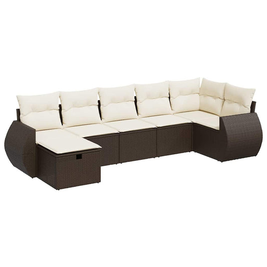 7-tlg. Garten-Sofagarnitur mit Kissen Braun Poly Rattan