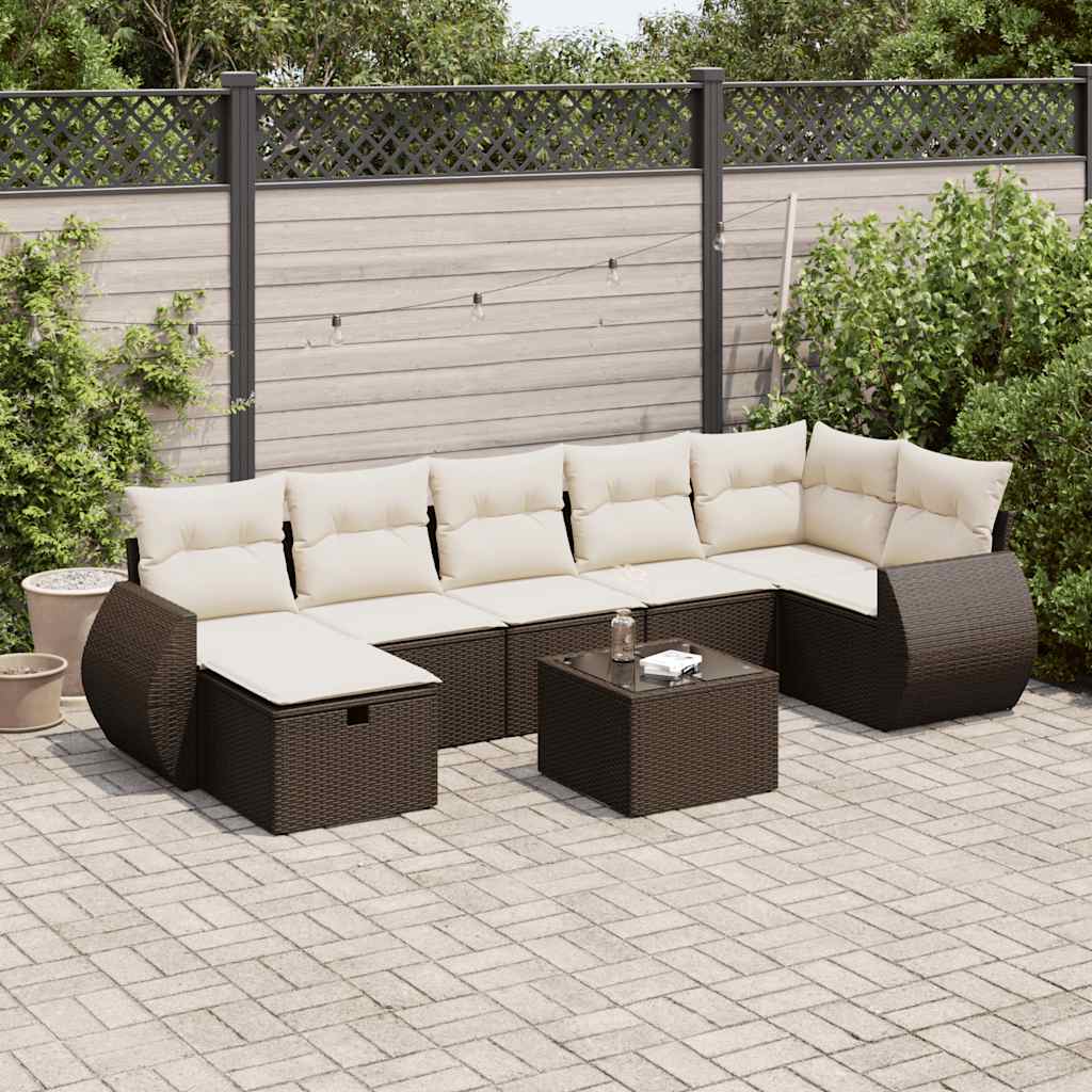 8-tlg. Garten-Sofagarnitur mit Kissen Braun Poly Rattan