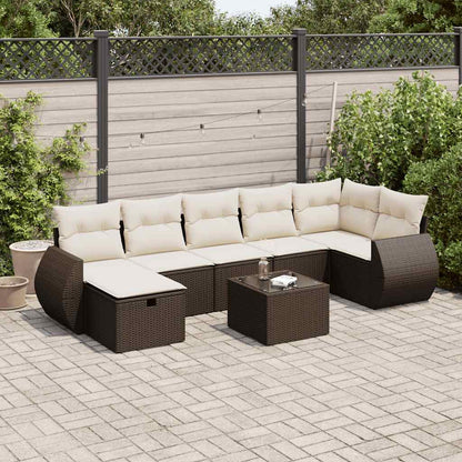 8-tlg. Garten-Sofagarnitur mit Kissen Braun Poly Rattan