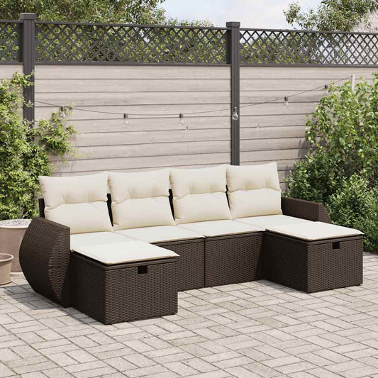 6-tlg. Garten-Sofagarnitur mit Kissen Braun Poly Rattan