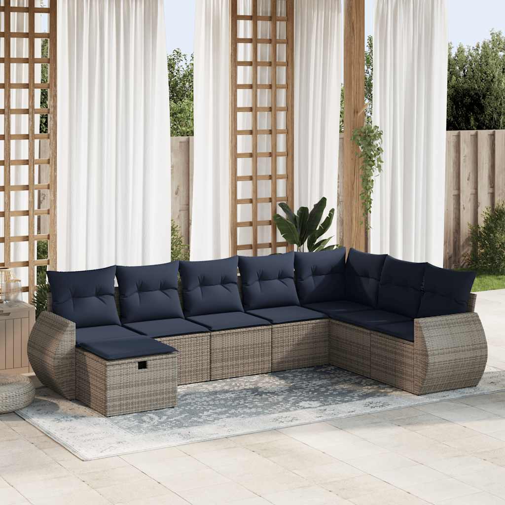 8-tlg. Garten-Sofagarnitur mit Kissen Grau Poly Rattan