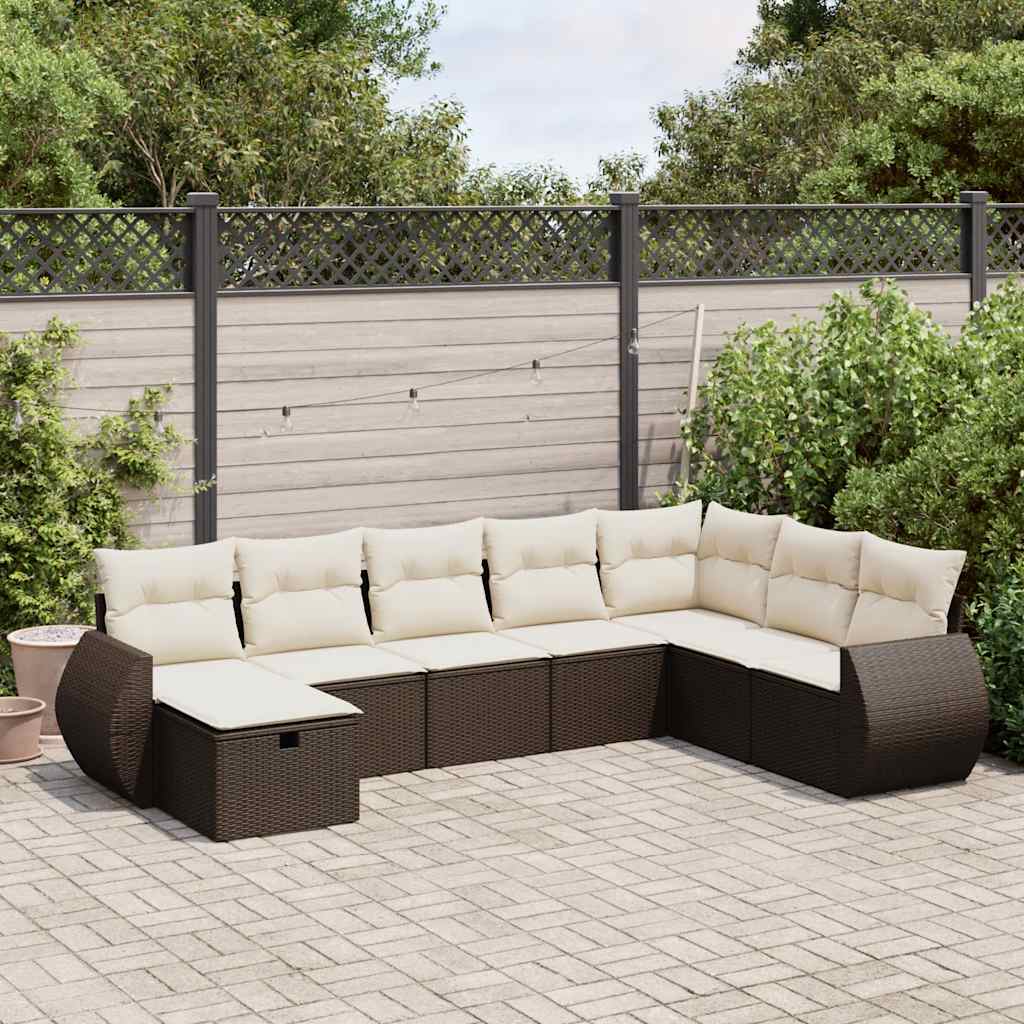 8-tlg. Garten-Sofagarnitur mit Kissen Braun Poly Rattan