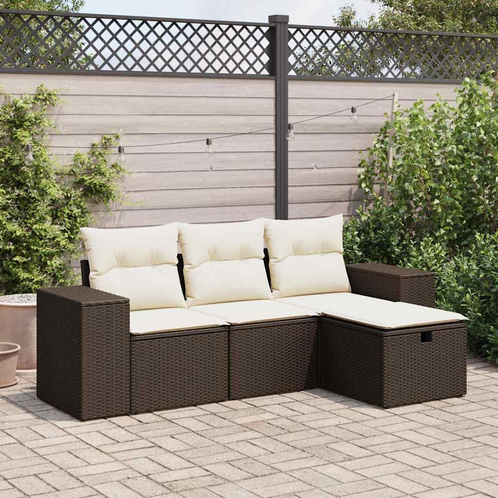 4-tlg. Garten-Sofagarnitur mit Kissen Braun Poly Rattan