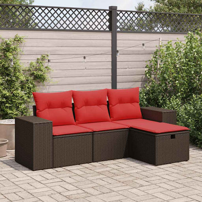 4-tlg. Garten-Sofagarnitur mit Kissen Braun Poly Rattan
