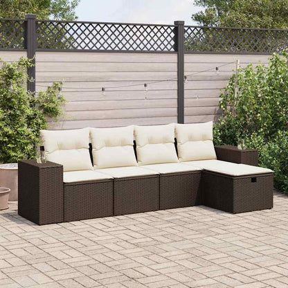 5-tlg. Garten-Sofagarnitur mit Kissen Braun Poly Rattan
