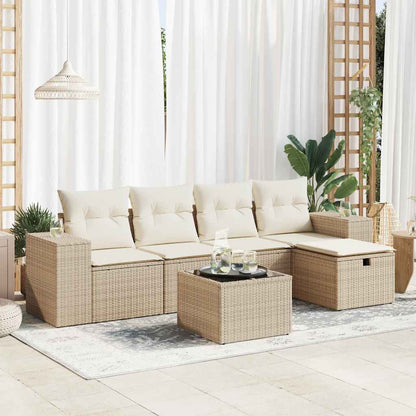 6-tlg. Garten-Sofagarnitur mit Kissen Beige Poly Rattan