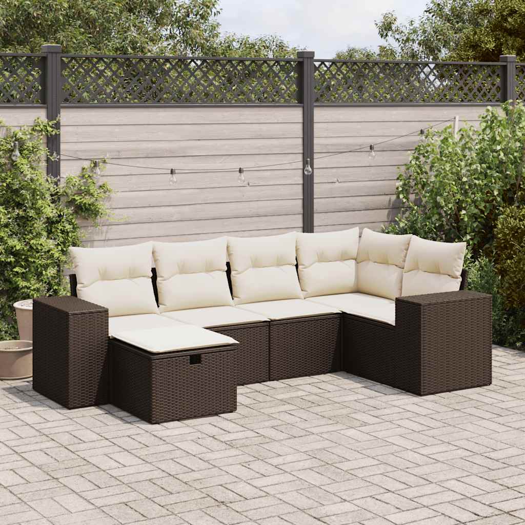 6-tlg. Garten-Sofagarnitur mit Kissen Braun Poly Rattan