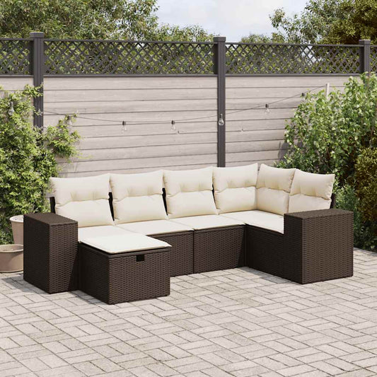 6-tlg. Garten-Sofagarnitur mit Kissen Braun Poly Rattan