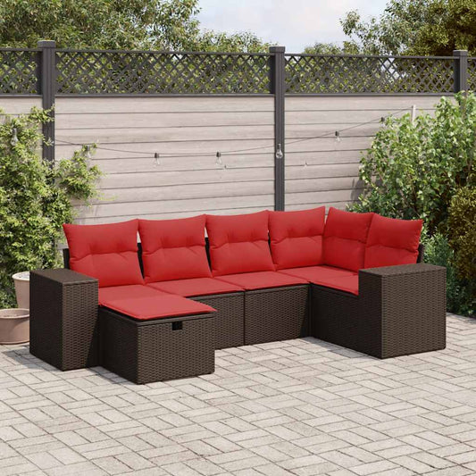 6-tlg. Garten-Sofagarnitur mit Kissen Braun Poly Rattan