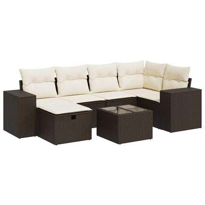 7-tlg. Garten-Sofagarnitur mit Kissen Braun Poly Rattan