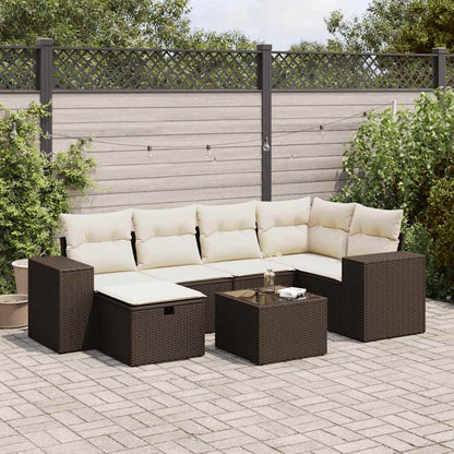 7-tlg. Garten-Sofagarnitur mit Kissen Braun Poly Rattan