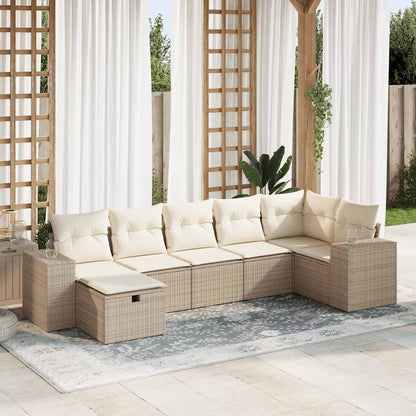 7-tlg. Garten-Sofagarnitur mit Kissen Beige Poly Rattan