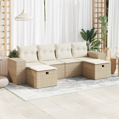 6-tlg. Garten-Sofagarnitur mit Kissen Beige Poly Rattan