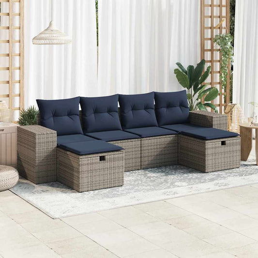 6-tlg. Garten-Sofagarnitur mit Kissen Grau Poly Rattan