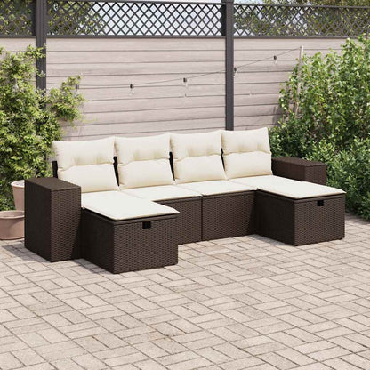 6-tlg. Garten-Sofagarnitur mit Kissen Braun Poly Rattan